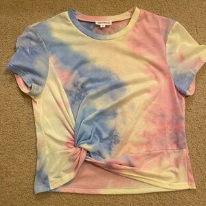 superdown Pastel Tie-Dye Knot Front Short Sleeve Top - Pink & Blue